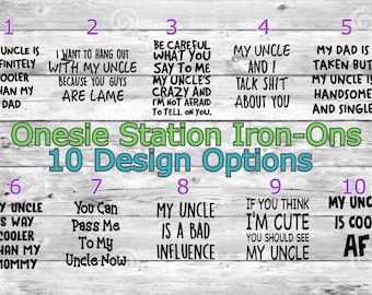 UNCLE Baby Bodysuit Station Iron-On Kit, Boy and Gender Neutral iron ons, Baby Bodysuit decals, Baby Shower decals, Iron-On, Custom Colors