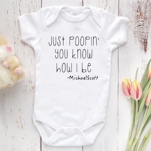 THE OFFICE Gerber Brand Premium Onesie® Just Poopin,  The Office Michael Scott, The Office Baby Clothes, Funny Baby Clothes, TV Show Unisex