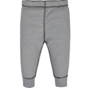 May include: Baby trousers in a grey and white striped pattern. The trousers feature a fitted ankle and an elasticated waistband. The horizontal stripes create a simple, classic design. Made from a soft, stretchy material, suitable for comfort.