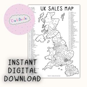 UK Verkaufskarte, Postleitzahlenkarte, sofortiger digitaler Download