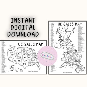 UK- und US-Verkaufskarte, Postleitzahlen-Karte, sofortiger digitaler Download