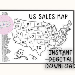 US-Verkaufskarte, Zustandskarte, Sofortiger Digitaler Download