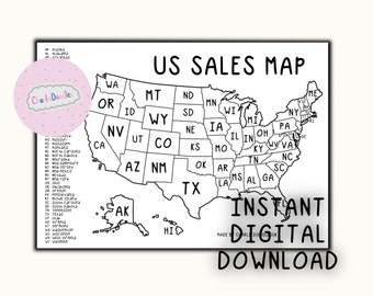 US Sales Map, State Map, Instant Digital Download