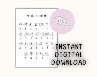 Alfabet BSL A4 PDF - natychmiastowe pobranie cyfrowe