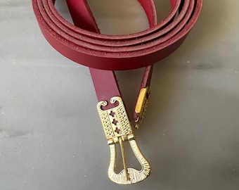 Narrow brilliant red and gold medieval belt- SCA, HEMA, Reenactment, Costume, Wedding