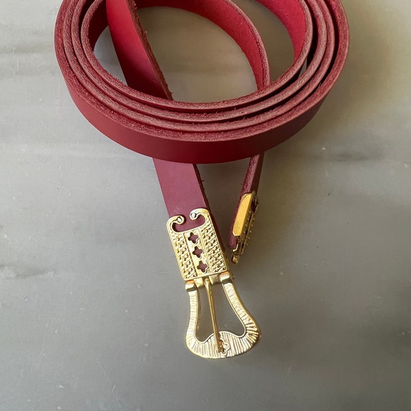 Narrow brilliant red and gold medieval belt- SCA, HEMA, Reenactment, Costume, Wedding