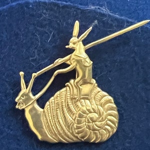 Battle Bunny #02 - Rabbit Joust on a snail - Medieval Marginalia - Jewelry Gift Pin - HEMA - SCA - animal