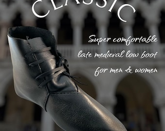 Women's medieval-style "Revival" low boot - black (SCA, reenactment, Larp, Hema, fantasy, barefoot boot)