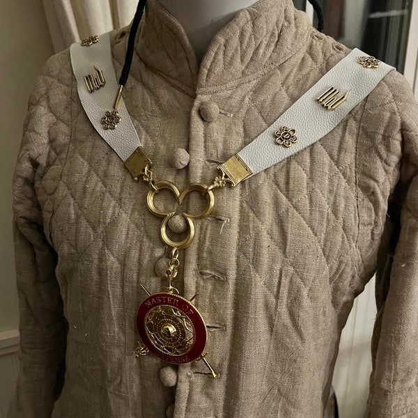 Medieval / Renaissance leather backed livery collar - Master of Defense - SCA - Renaissance Faire - Wedding - masonic