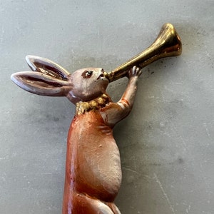 Music Bunny #1 - Hornblower Bunny - Hand Painted Badge - Livery Pins - HEMA - SCA - LARP - Medieval - Renaissance - Marginalia