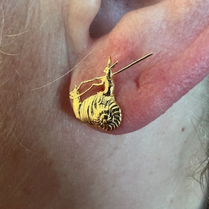 Snail Jouster Earrings: 18k Gold Over Sterling Silver Medieval Marginalia
