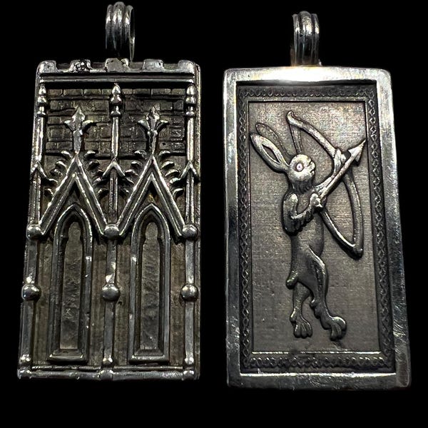 Gothic Archer Bunny Pendant: Two-Sided Medieval Style Necklace