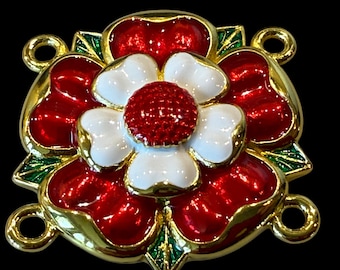 Livery Collar Heraldic Rose Link - Resin Enamel in brass - nickel silver - 18k gold plate