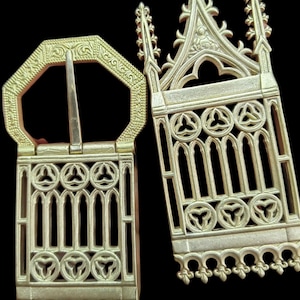 Medieval Gothic Buckle and Tip Set - 1 1/4&quot; size - Reenactment - SCA, LARP, HEMA