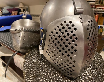 Middeleeuws bascinetvizier (alleen vizier, GEEN helm): 10ga stalen steekhelm voor HEMA, SCA