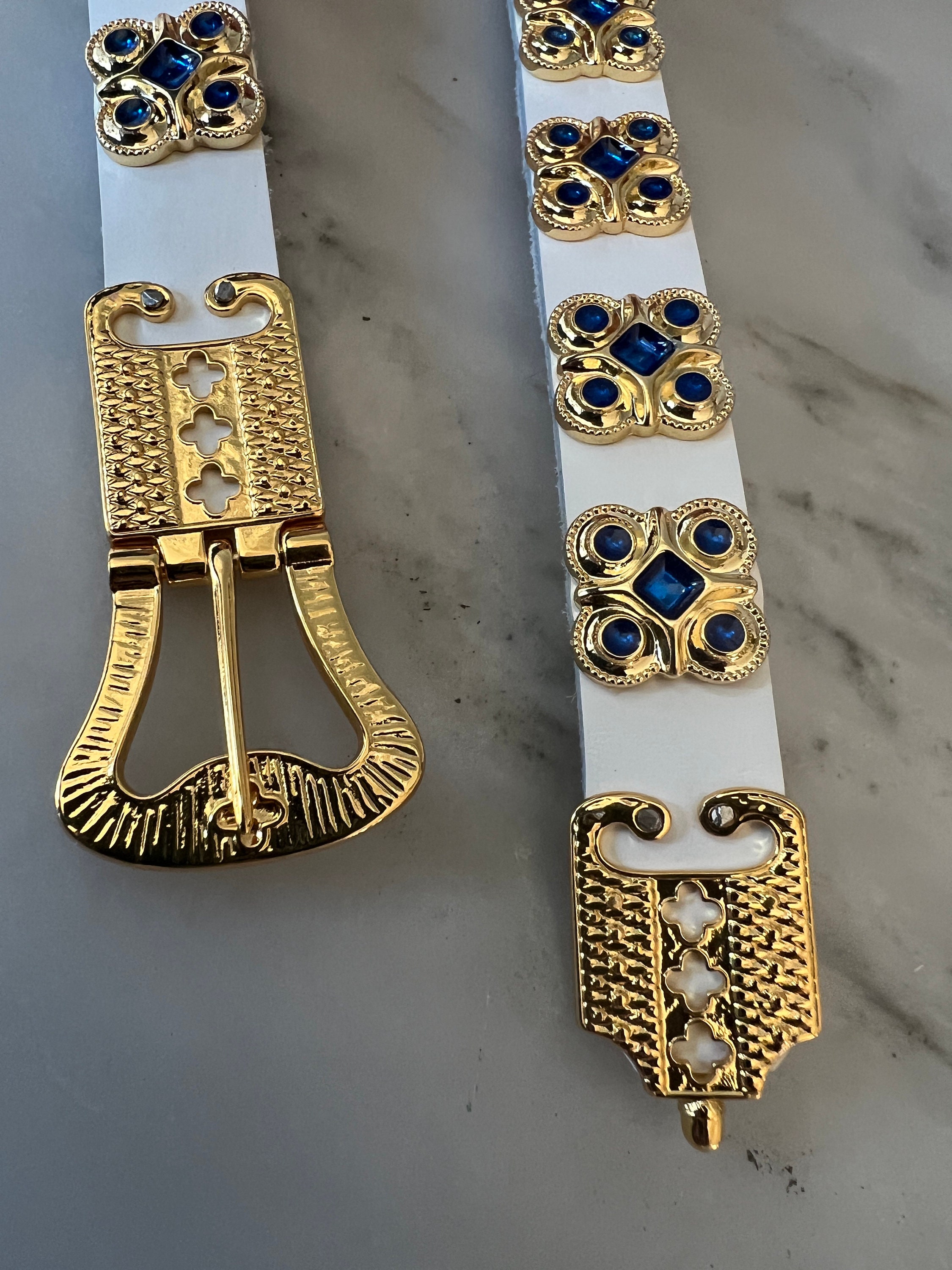 Medieval Plaque Belt: White, Sapphire Blue & Gold Girdle  display picture 2