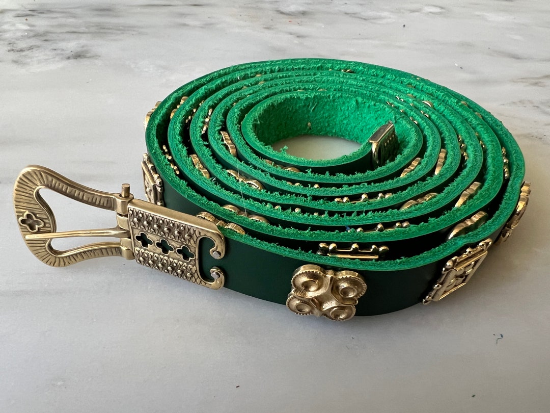 小物 PLAQUE BELT 35MM GREEN LAUREL PLAQUE BELT 35MM GREEN LAUREL The Lygon Belt, Green - Brass