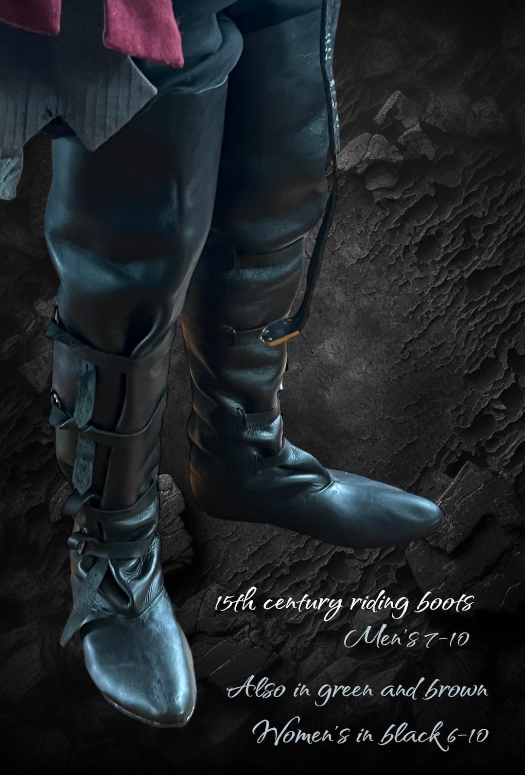後期中世のぴったりフィットのロング乗馬ブーツ - ブラック - メンズ