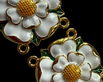 Livery Collar Heraldic Rose Link - Resin Enamel (white)