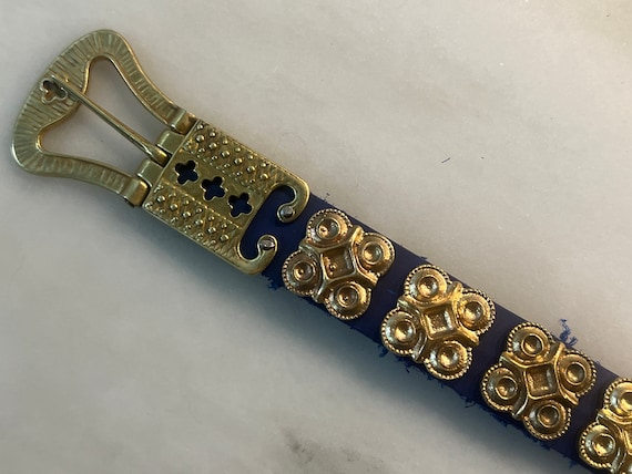 Blue and Gold Belt with Decorative Metalwork Blue & Gold Medieval Plaque Belt: SCA LARP Costume Girdle - Etsy main image 2
