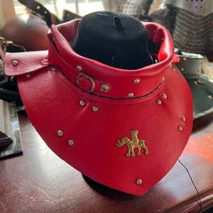 Heraldic Red Late Medieval Brigandine Gorget (neck armor) - SCA, HEMA, LARP - with Spanish Leather and Custom Rivets
