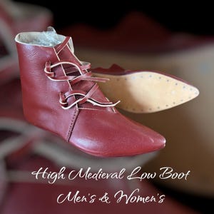 Men&#39;s medieval-style low boot - burgundy (SCA, reenactment, Larp, Hema, fantasy, barefoot boot)