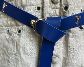 Medieval Belt - Electric BLUE with our Battle Bunny (#4) and 14th c. conical floral studs - SCA, HEMA, Reenactment, larp