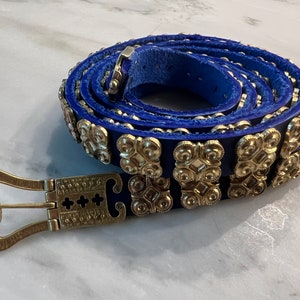 Brilliant Blue and Gold Long, Narrow Medieval Plaque Belt / Girdle - SCA, Reenactment, LARP, costume, wedding