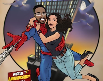 Custom Spider-Man Couple Portrait Comic Cover, Personalized Superhero Art (Digital Download)