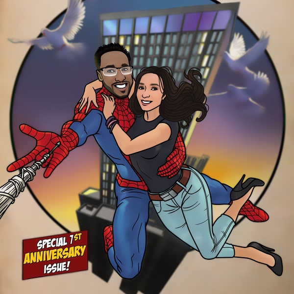 Portada de cómic personalizada / Retrato de equipo / Caricatura de novia novio / Cumpleaños / Regalo / Presente / Boda / Aniversario / Navidad