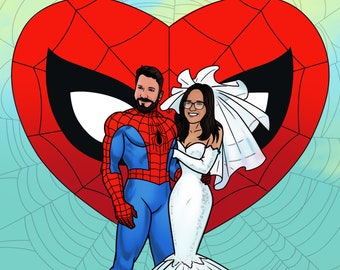 Wedding Day Celebration / Personalized Custom Superhero Comic Book and Magazine Cover / Spider Man Themed Wedding / Valentines Day Gift