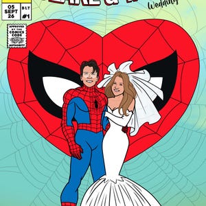 Custom Comic Book Portrait, Personalized Wedding Gift, Spider-Man Couple Art (Digital Download)