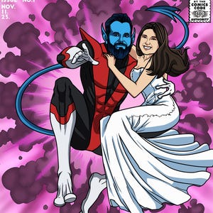 Retrato personalizado de portada de cómic, arte de boda de Spider-Man para novio, regalo personalizado para parejas