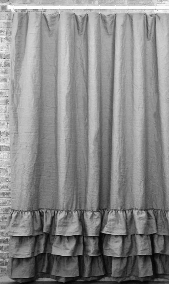 Linen Shower Curtain Shabby Chic Shower Curtain Ruffled Etsy