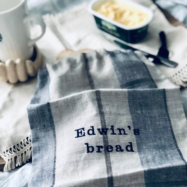 Linen  bread bag Custom linen bread bag Embroidered Linen Bread Bag baker personalized bread bag custom name 24 colors ships next day free