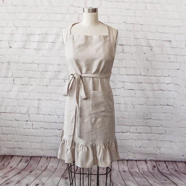 Natural beige linen kitchen apron | IL LETTO | lniany świat