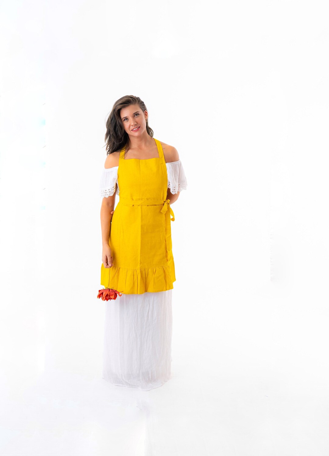 Cute Apron With Custom Embroidery Linen Apron /ladies Retro Ruffle 100