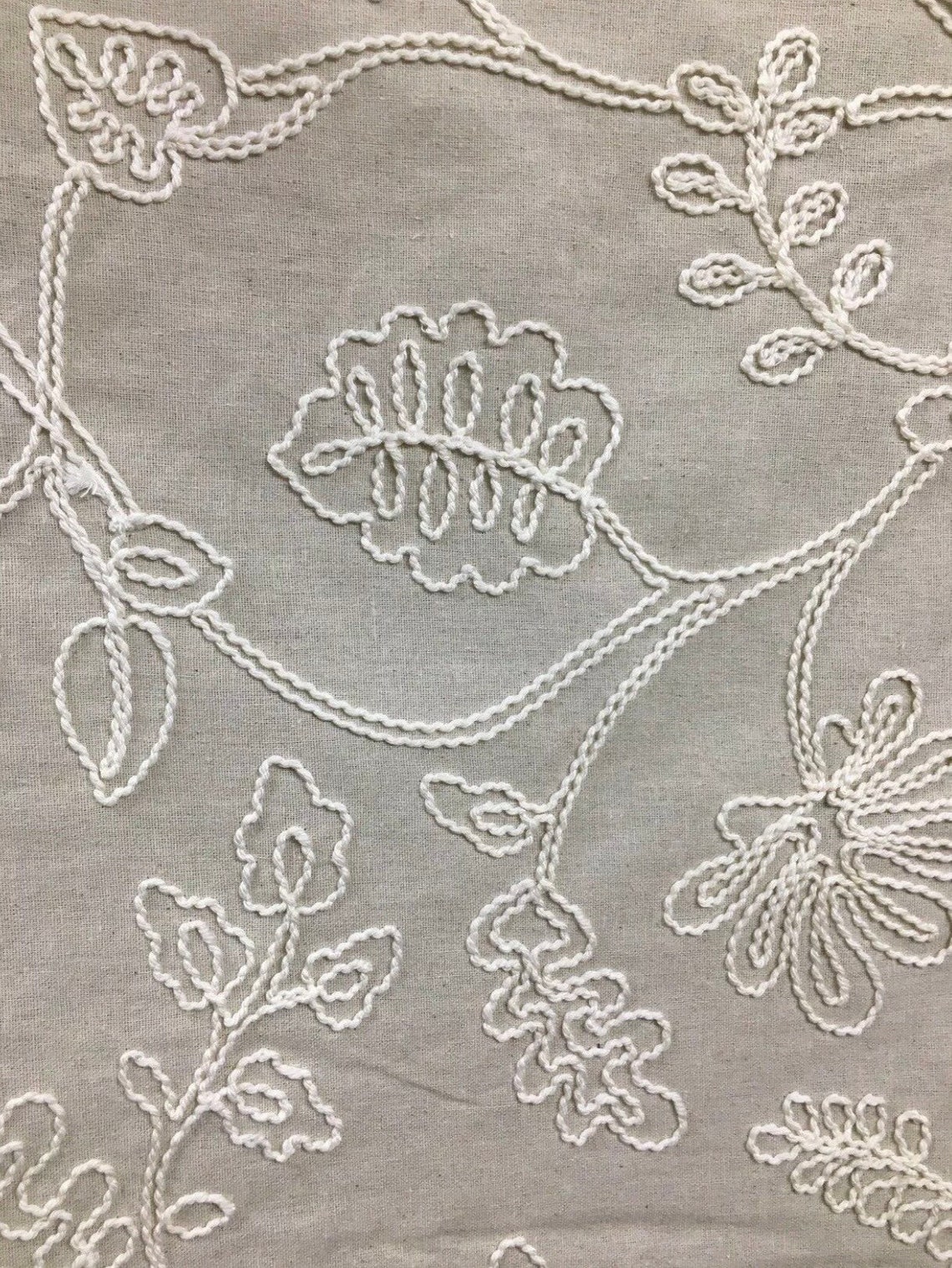 Embroidered Linen cotton premium Ivory medium weight fabric | Etsy
