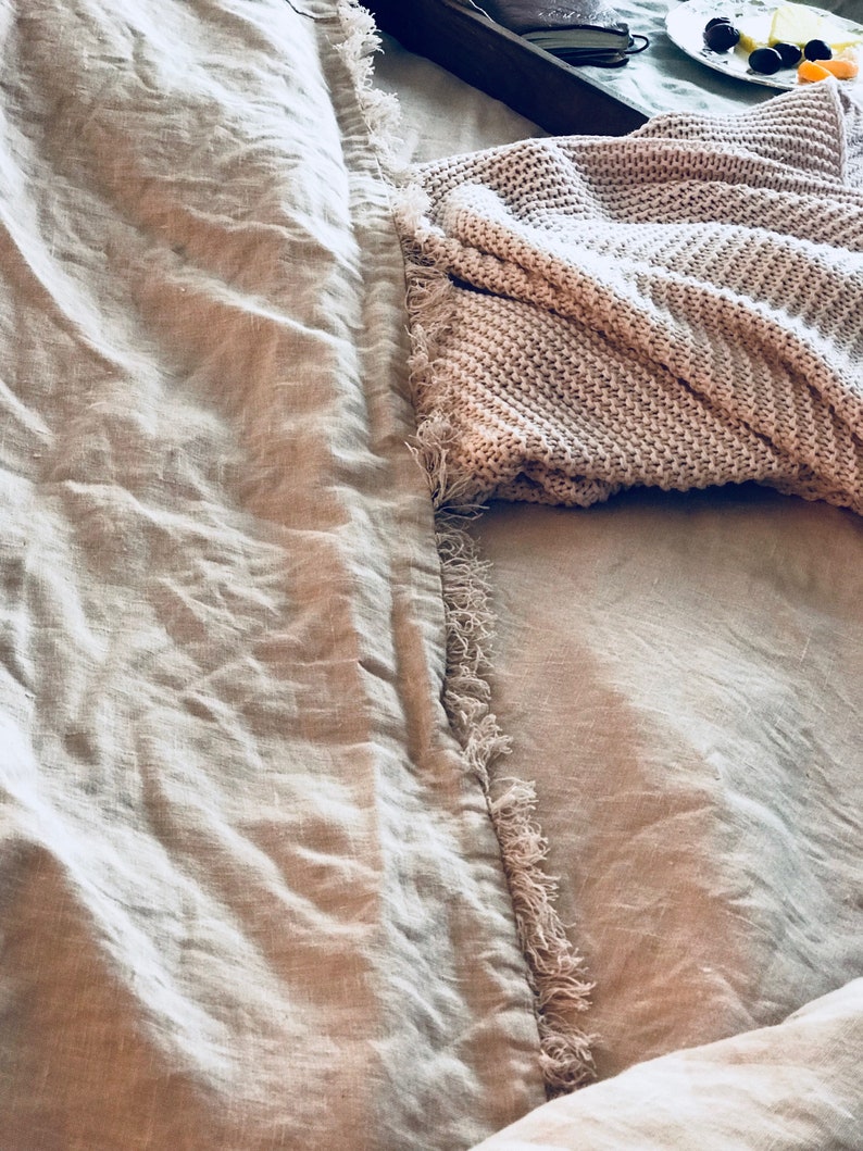 French linen duvet cover /Fringe linen duvet cover /farmhouse Etsy
