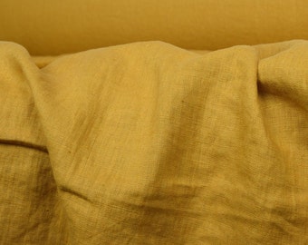 Mustard 100% linen  Stonewashed preshrunk european  linen 7.5 OZ    54" 137 cms fabric BTY yellow linen / burnt yellow linen fabric