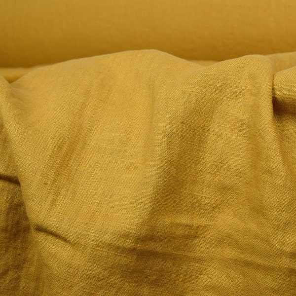 Mustard 100% linen  Stonewashed preshrunk european  linen 7.5 OZ    54" 137 cms fabric BTY yellow linen / burnt yellow linen fabric