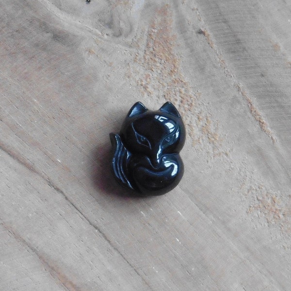 Pendentif renard en obsidienne noire, pendentif pierre naturelle pour collier, création bijoux