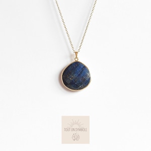 Lapis lazuli necklace, fine gold chain in stainless steel, adjustable women&#39;s necklace with natural stone pendant, women&#39;s lithotherapy jewelry