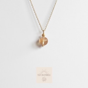 Rutile quartz necklace, fine gold chain in stainless steel, women&#39;s necklace with natural stone pearl pendant, women&#39;s lithotherapy jewelry