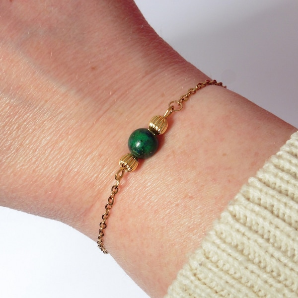 Natural chrysocolla lapis lazuli stone bracelet, fine stainless steel gold chain, adjustable women's bracelet, colorful beaded bracelet