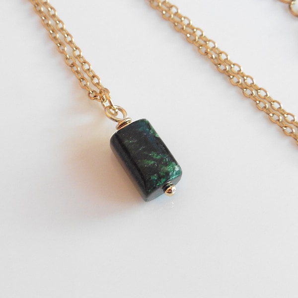 Natural emerald stone necklace, fine stainless steel gold chain, women's birthstone necklace for the month of May, women's gemstone jewelry