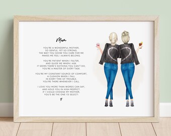 Mum Birthday Gift Print - Personalised Mother Daughter Art, Special Keepsake for Mom, Lovely Mum Gift