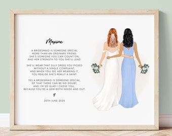 Personalised Bridesmaid Print, Bridal Party Print, Bridesmaid Gift, Wedding Keepsake, Personalised Bridesmaid Gift, Custom Bridesmaid Poem