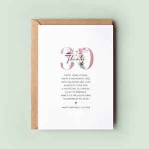 Tarjeta personalizada para 30 cumpleaños, tarjeta caligráfica para hitos, tarjeta personalizada para 40, 50, 60, 70 y 80 cumpleaños, tarjeta para ocasiones especiales.