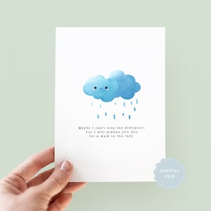 Tarjeta de aniversario imprimible Walk With You In The Rain, tarjeta de San Valentín, tarjeta para esposo, tarjeta para novio, tarjeta de boda, tarjeta de felicitación de amor